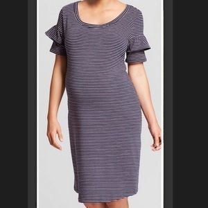 Isabel Maternity Navy Pink Striped Dress S NWT